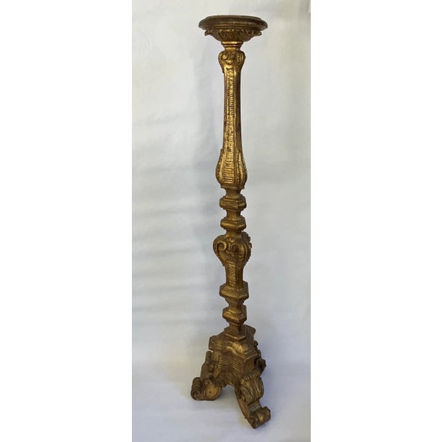 Wonderful late 19th Century Italian Carved Wooden Gilt Gold Floor Pedestal. Delightful aged patina with red rub clay areas...