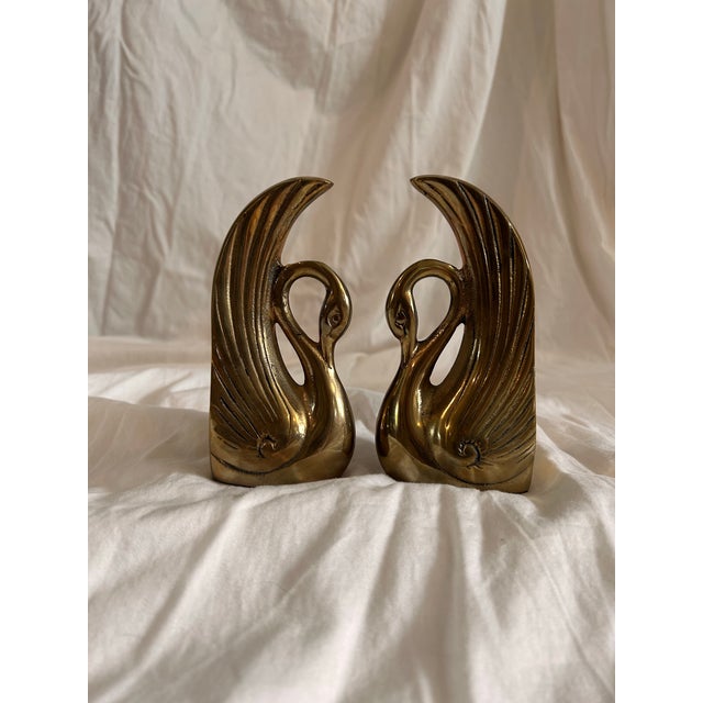 Vintage Art Deco Style Cast Brass Swan Bookends For Sale In Boise - Image 6 of 6