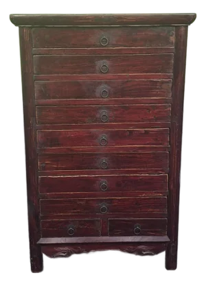 19th Century Chinese Lacquered Elmwood Ten Drawer Document Chest