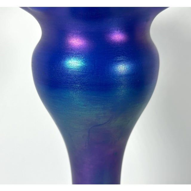 Art Nouveau Loetz Iridescent Blue Glass Vase: Austrian Pierced Art Nouveau Vase, c. 1905 For Sale - Image 3 of 10