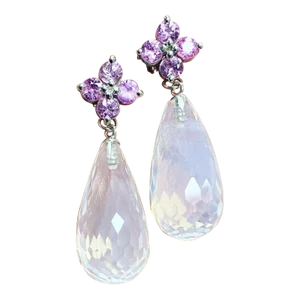27.07 Carat Moon Quartz Sapphire White Gold Drop Earrings - a Pair