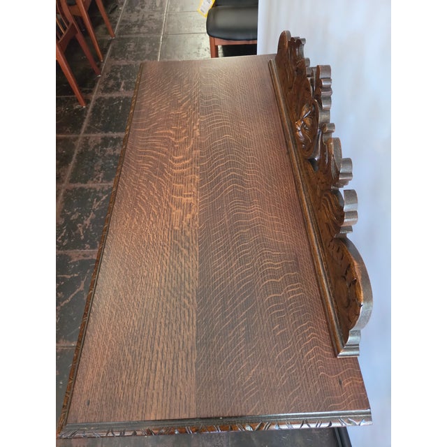 Antique 1880 Carved Lion Desk Solid Quater Sawn Oak Renaissance Revival Spanish Revival For Sale - Image 10 of 14