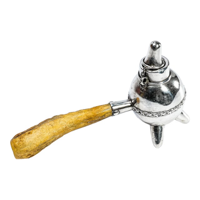 Stately Antique Cigar Lighter Antler Handle Sterling Silver Tobacciana For Sale