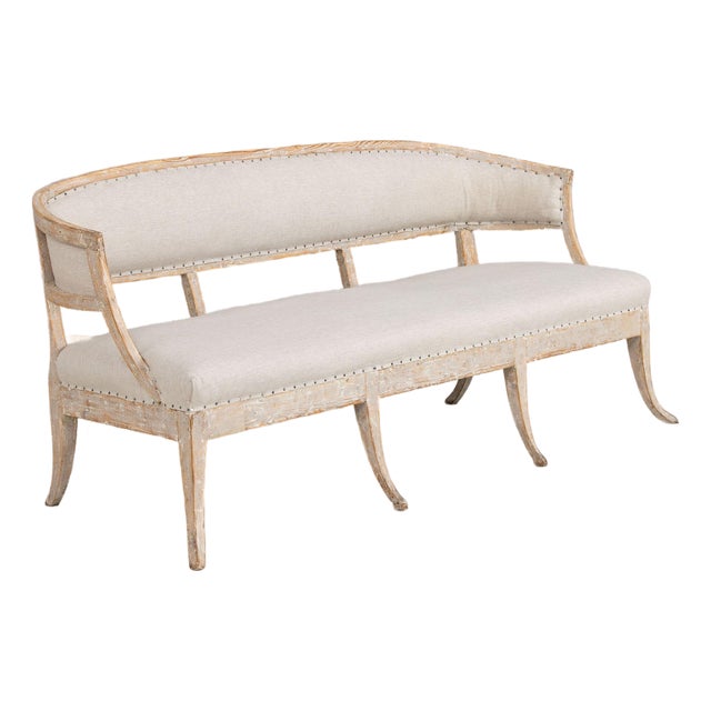 19th C. Swedish Gustavian Painted Barrel Back Sofa Bench With Splayed Legs For Sale