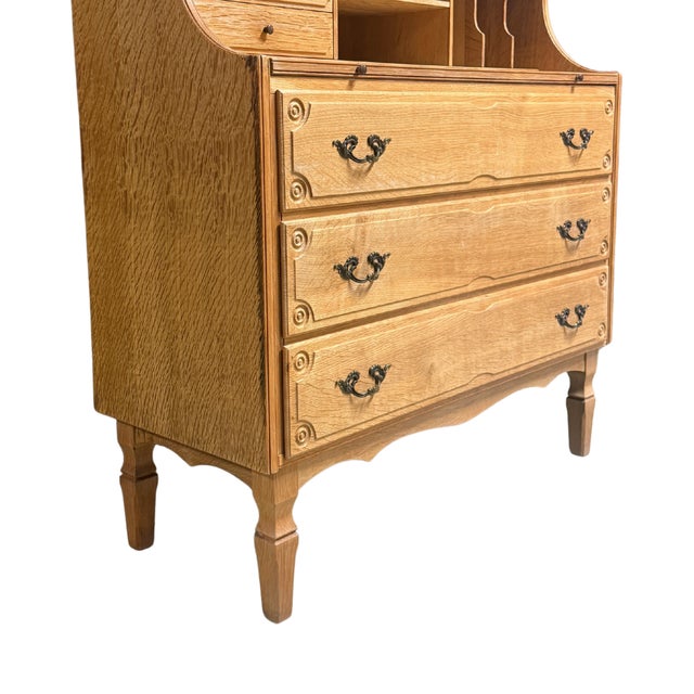 Henning Kjaernulf Mid-Century Danish Carved Oak Secretary Bookcase by Henning Kjærnulf, Attributed For Sale - Image 4 of 6
