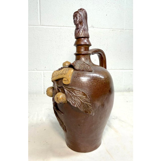 Antique Handmade Figural Calvados French Stoneware Pottery Decanter Flask For Sale - Image 11 of 15