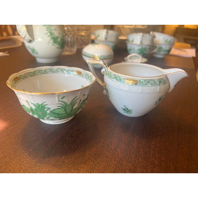 Ceramic Traditional Herend Sugar and Creamer in Excellent Condition Sugar Is Indian Basket Creamer Is Chinese Bouquet For Sale - Image 7 of 9