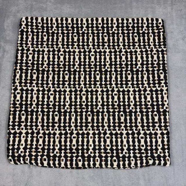Handmade Usa Designer Fabric Geometric Woven Throw Pillow Cover Black Tan 22x22 For Sale In Atlanta - Image 6 of 6