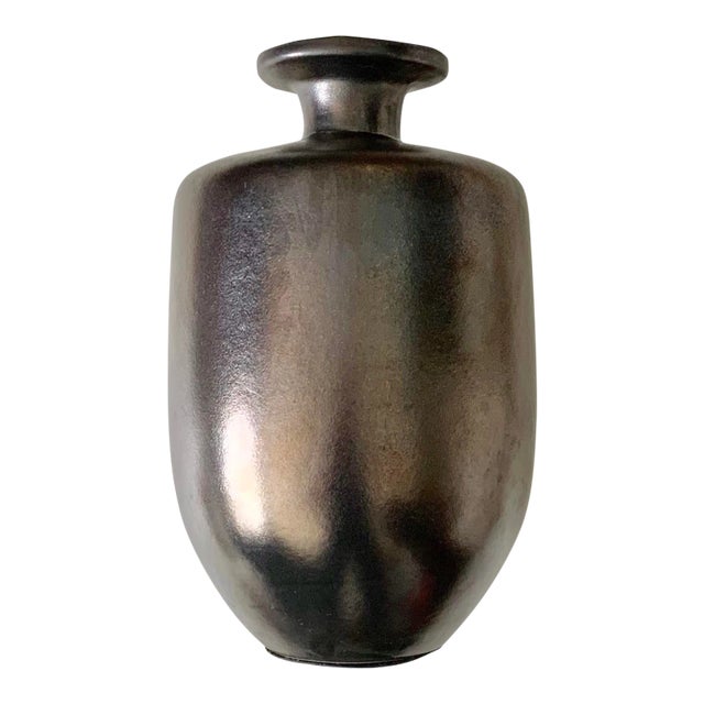 Metallic Bronze Finish Modern Contemporary Ceramic Bottle Vase For Sale