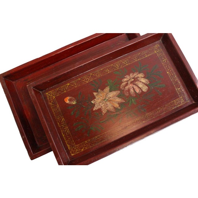Mid-Century Modern Lotus Blossom Wood Tray Vintage For Sale - Image 3 of 5
