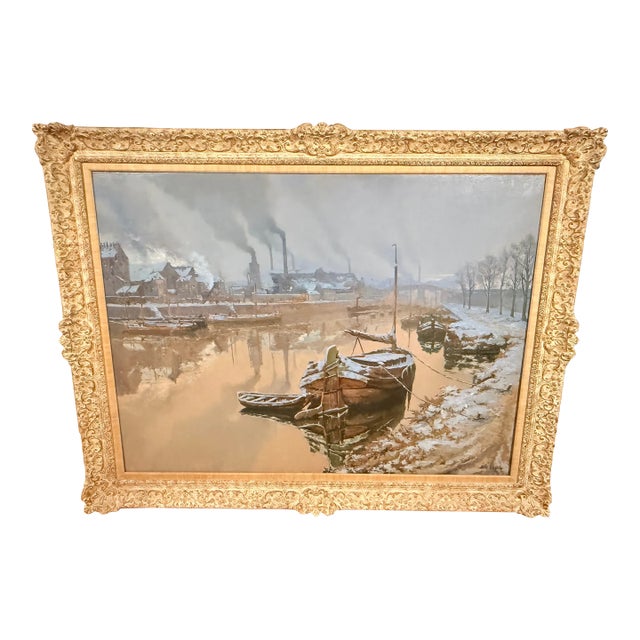 Monumental Paul Leduc Seine River Winter Paris Landscape C. 1911 For Sale