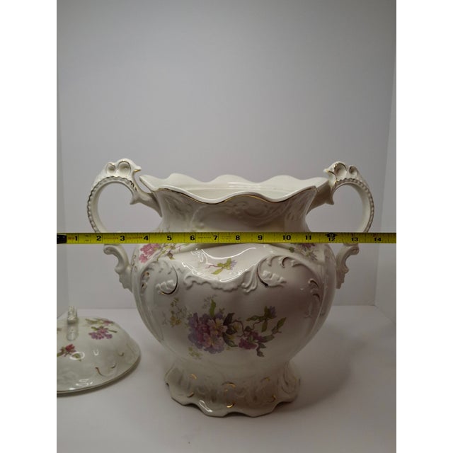 Victorian Antique Johnson Bros England Slop Jar Chamber Pot & Lid Victorian Floral Gold 12.5" For Sale - Image 3 of 15