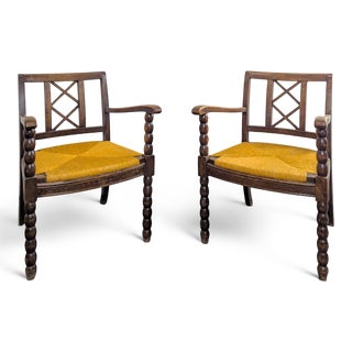 Brutalist Carved Coil Armchairs, Set of 2 For Sale