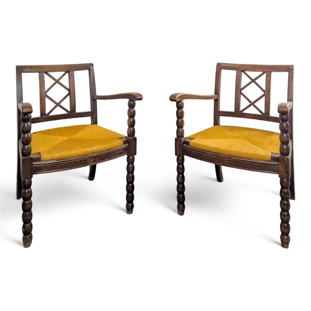 Brutalist Carved Coil Armchairs, Set of 2 For Sale