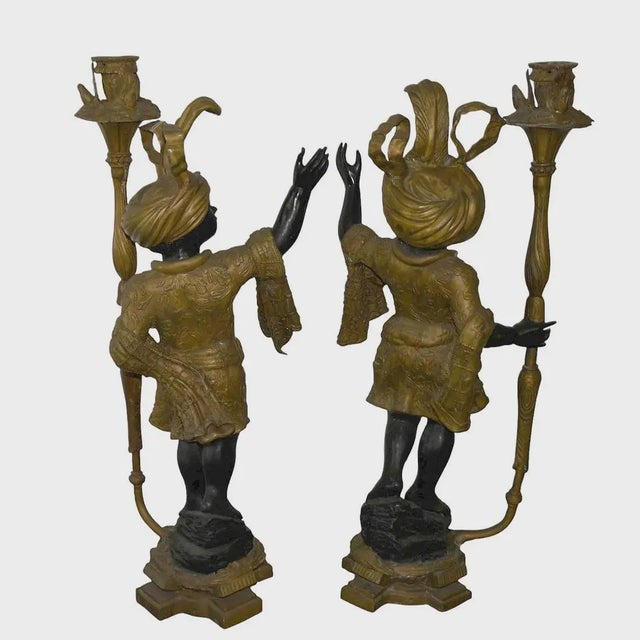 Baroque 57 Inches Tall Pair Vintage Brone Baroque Light Statues For Sale - Image 3 of 5