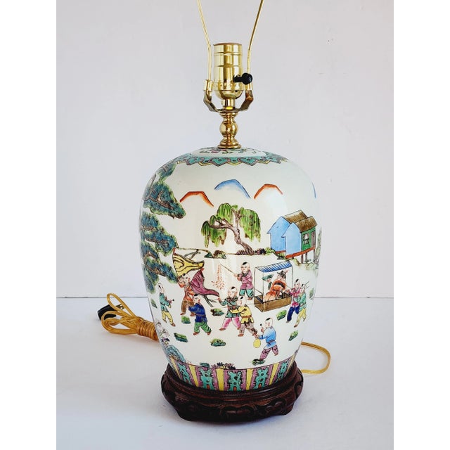 1910s Chinese Export Famille Rose Table Lamp For Sale - Image 5 of 12