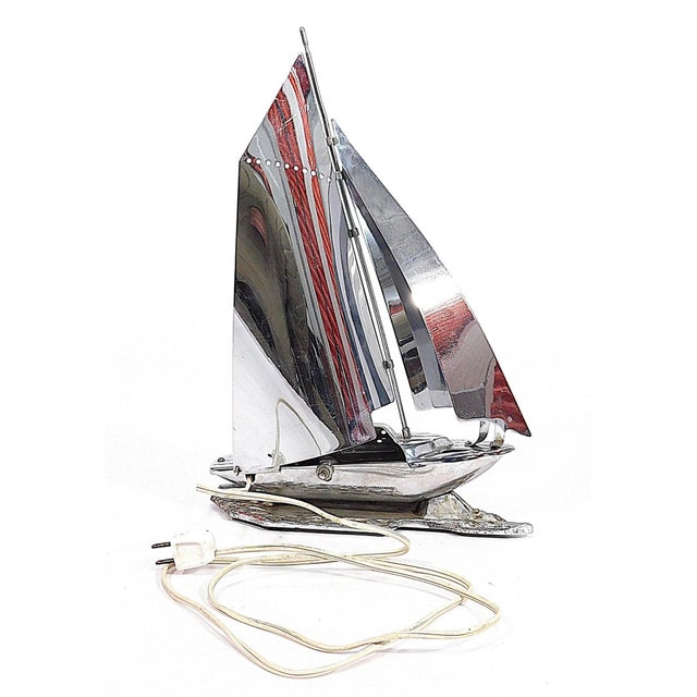 Art Deco Chrome Sailboat Table Lamp, c. 1930s, likely Canadian, depicting a two sail yacht sailing, tested working...