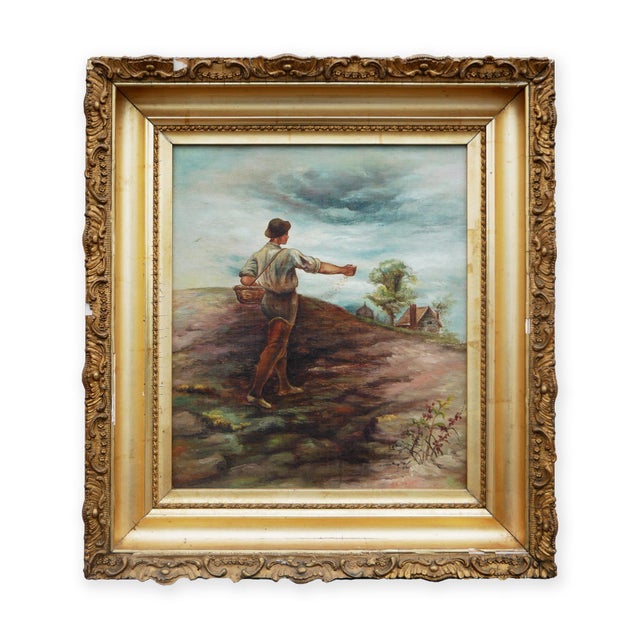 Late 19th Century Naturalistic Pastoral Figurative Farm Painting of a Man Sowing Seeds in a Field, Late 19th Century For Sale - Image 5 of 12