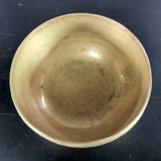 Vintage Singing Bowl or Standing Bowl Bronze Hand Made With Mallet on Pillow For Sale - Image 9 of 13