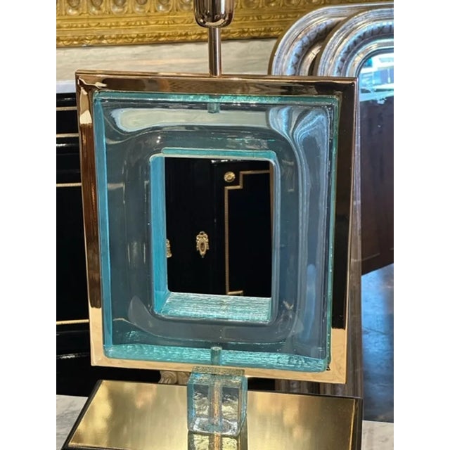 Pair of Blue Square Murano Glass Lamps For Sale - Image 4 of 7