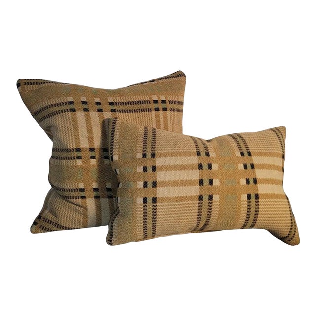 19Thc Double Sided Wool Horse Blanket Pillows -Two For Sale