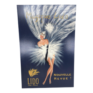 Large French 5 Foot Tall Lido Cabaret Review Painting on Canvas "Magique Lido Nouvelle Revue" Paris France