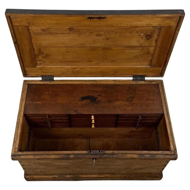 Antique Victorian Pine Fitted Chest Coffer For Sale - Image 3 of 12