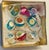 Stunning set of vintage Christmas ornaments, European blown glass with indentations and handpainted. In a gold tone card...