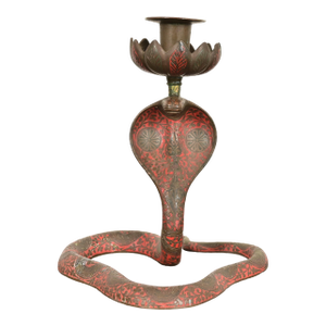 Enameled Bronze Cobra Snake Candlestick
