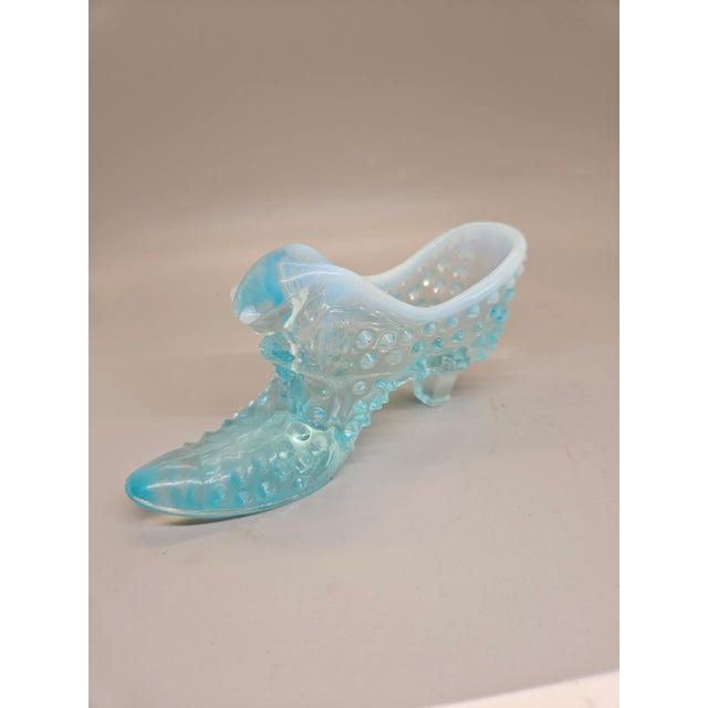 Vintage Fenton Glass Shoe Slipper Hobnail Blue Turquoise Opalescent Cat Head. Sold separately...one has a chip