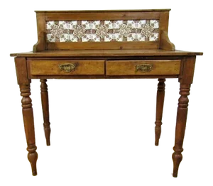 1890s English Victorian Pine Washstand With Tile Backsplash