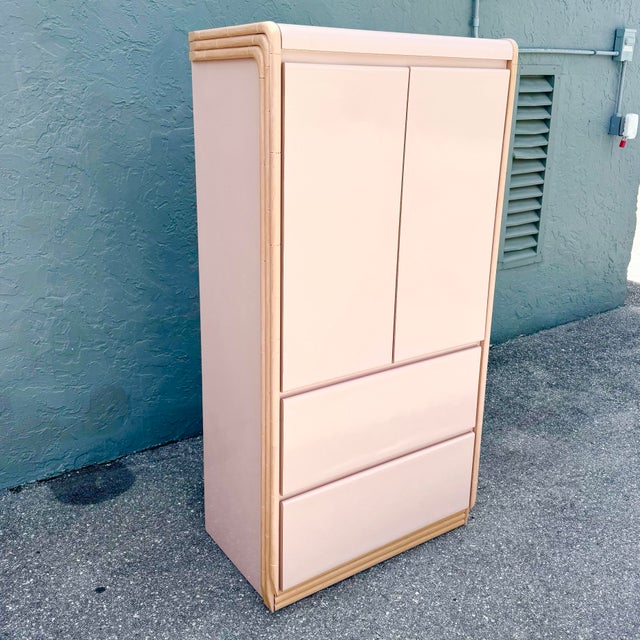 Postmodern Pink Gloss Laminate and Faux Bamboo Armoire For Sale - Image 9 of 9