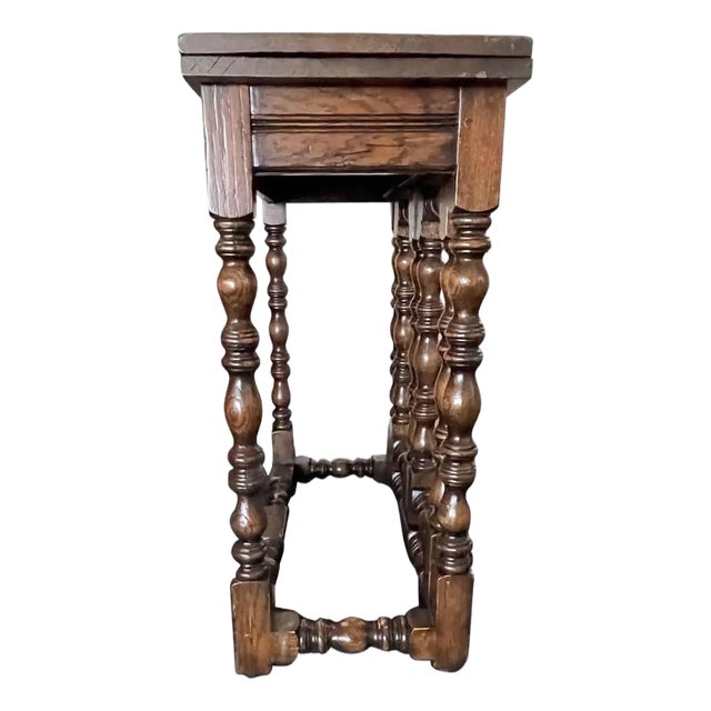 1980s English Oak Flip Top Gateleg End Table For Sale