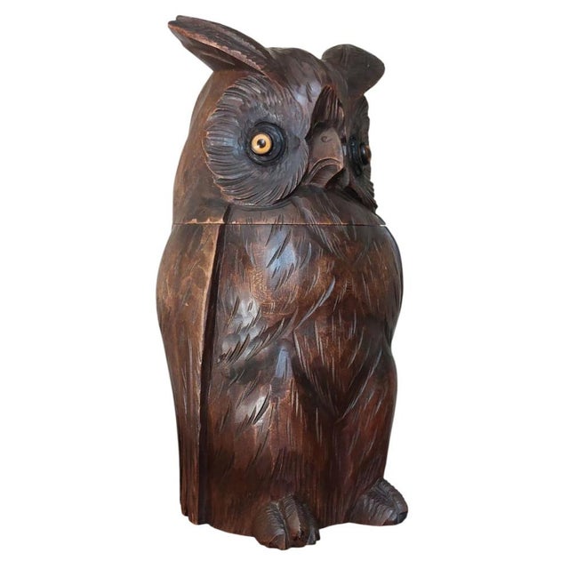 Black Forest Carved Owl Tobacco Jar, 1930s For Sale - Image 4 of 8