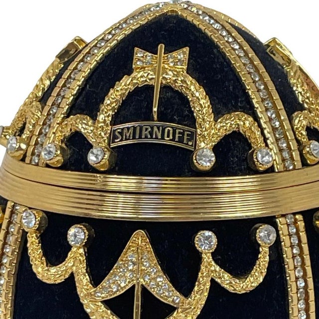 Gilt Faberge Egg Style Ice Bucket in Black Velvet with Crystal Inlay from Smirnoff For Sale - Image 6 of 9