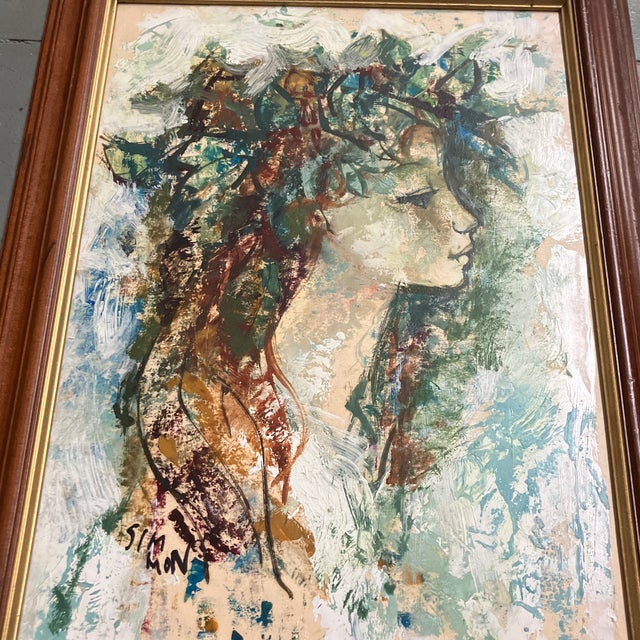 Original 12 x 16 painting on cardboard signed bottom left Overall size with vintage frame is approximately 15.5 x 19.5