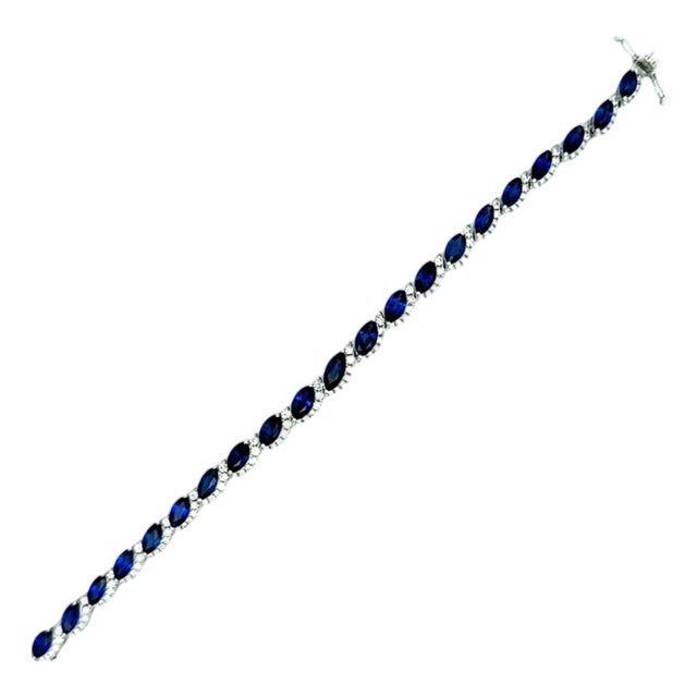 Blue Sapphire Diamond 18k White Gold Bracelet For Sale
