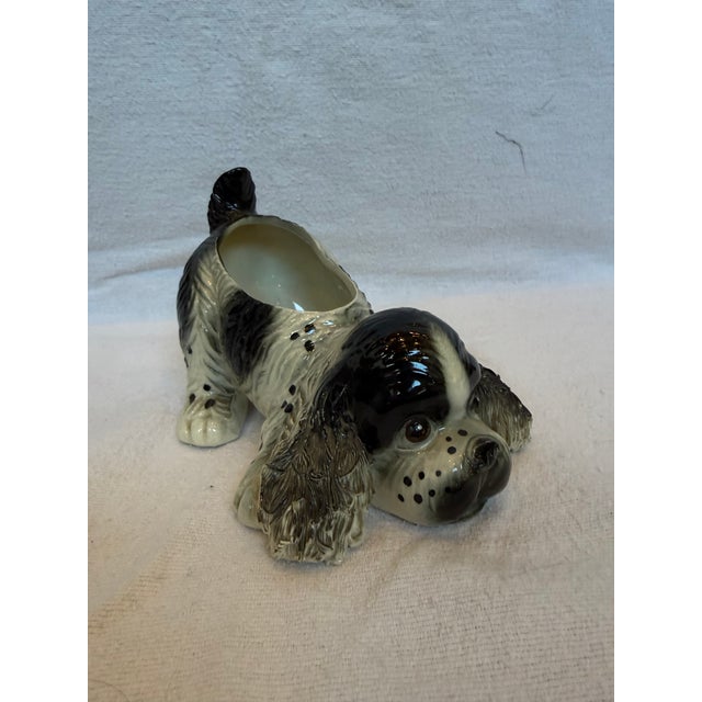White 1940s Porcelain Freckled Cute Dog Planter For Sale - Image 8 of 12