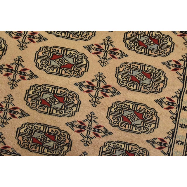 Bokhara Rug 4’2” X 5’6” Beige Wool Tribal Hand-Knotted Oriental Carpet For Sale - Image 4 of 11