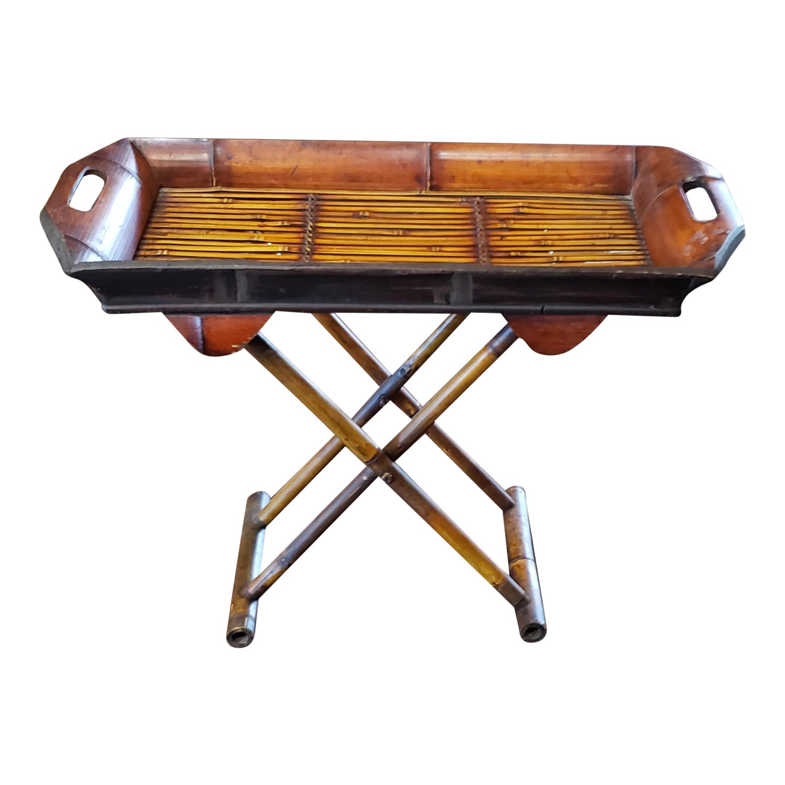 Vintage Rattan and Bamboo Folding Side Table Chairish