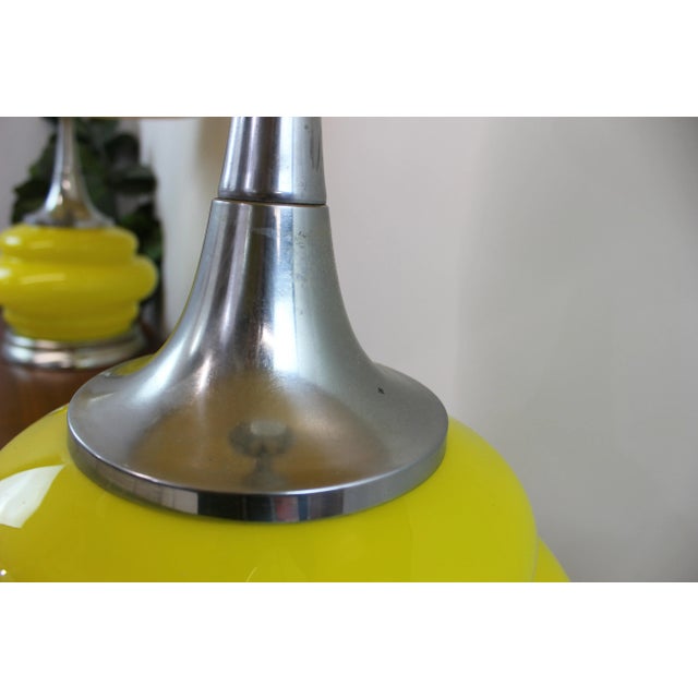 Pair of 1970's Lamps Yellow Glass and Chrome For Sale - Image 9 of 11