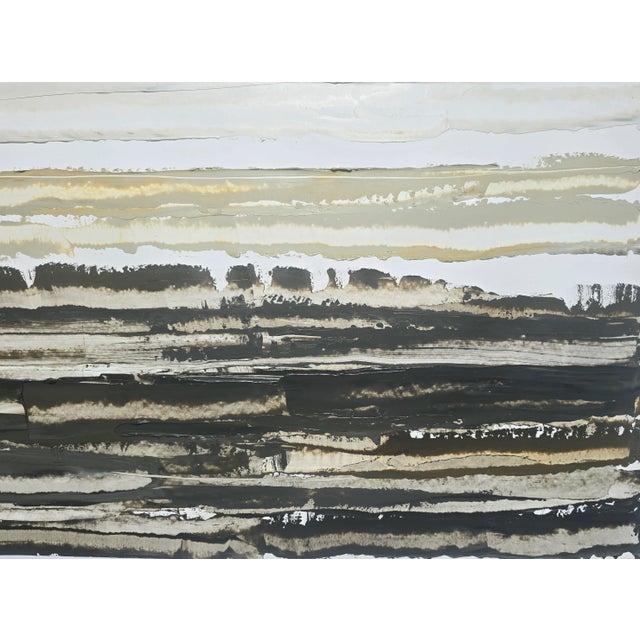 35.4' X 27.6' High End Shadow Box Framed Contemporary Neutral Color Palette Abstract Seascape / Landscape Original Oil Painting | Color Field For Sale - Image 6 of 9