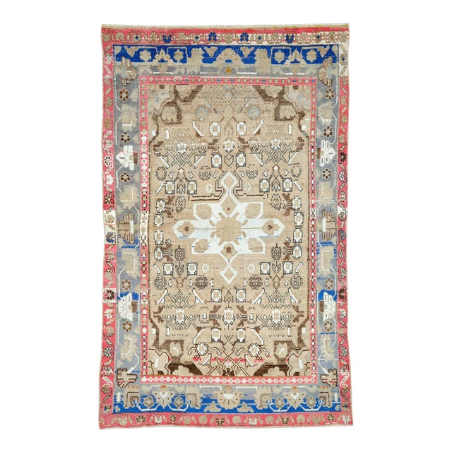 Galerie Shabab Collection Mid-Century Persian Folk Rug With Cerulean Blue, Grey, Pink, and White Tones For Sale