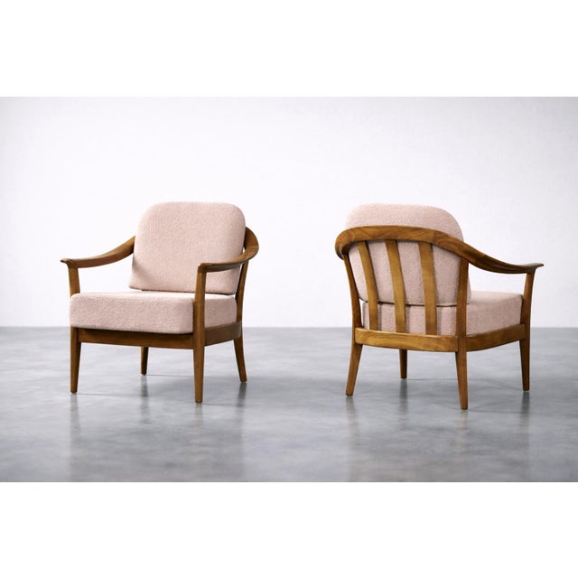Mid-Century German Modern Cherrywood and Pink Upholstered Armchairs from Wilhelm Knoll, 1970s, Set of 2 For Sale - Image 4 of 18
