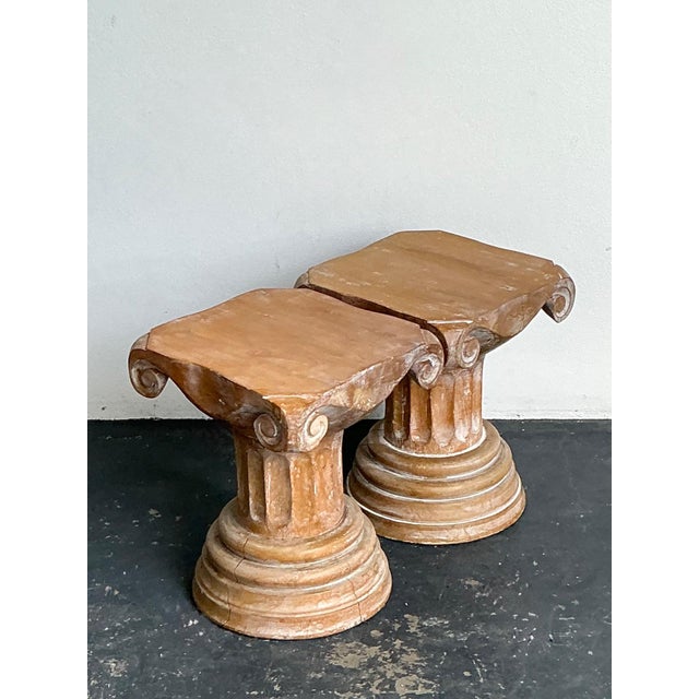 Vintage Corinthian Column Pedestal Low Stools - A Pair For Sale - Image 13 of 16