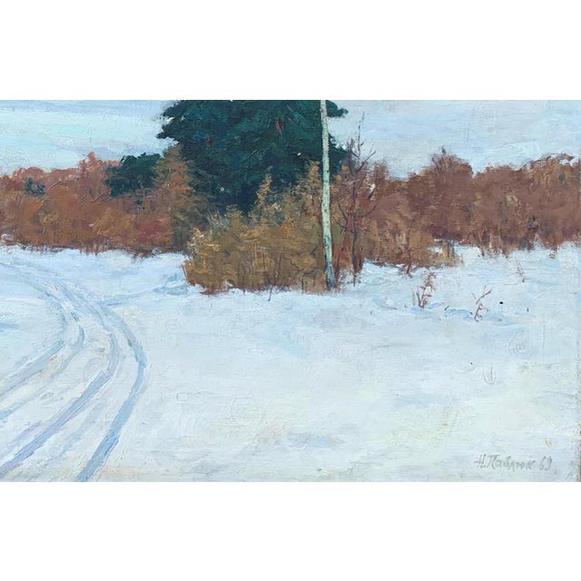 1960s Winter Landscape Antique Oil Painting Original Soviet Art Ukrainian Artist Pavlyuk n.a. 80-120 1969 For Sale - Image 5 of 6