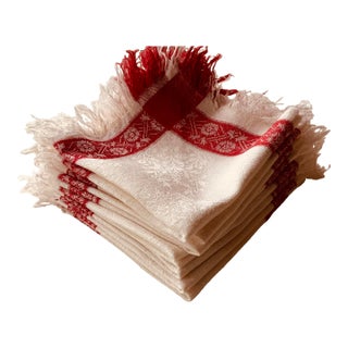 19th Century French Hand-Woven Linen Napkins With Fringe, Set of 8 For Sale