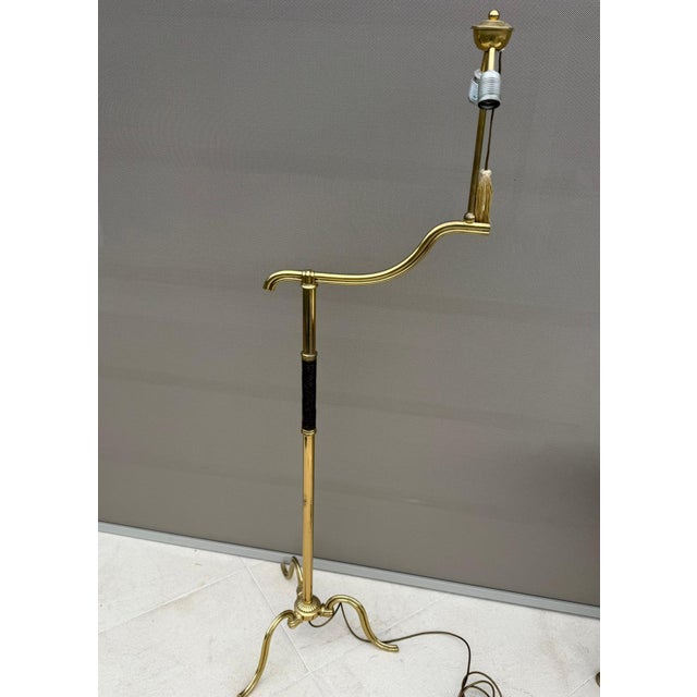 1930s Art Deco Brass & Leather Floor Lamp attributed to Hugo Gorge for Kalmar, Austria, 1930s by Hugo Gorge For Sale - Image 5 of 12