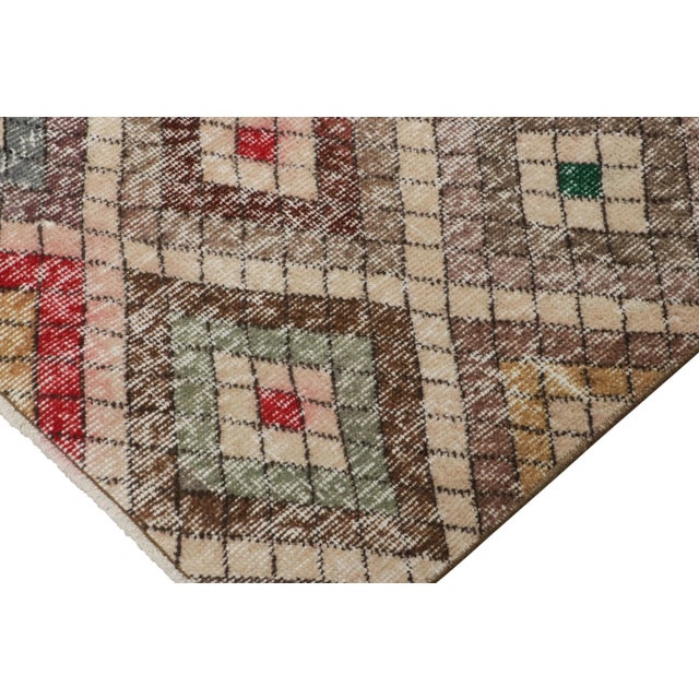 Mid 19th Century Vintage Turkish Rug in Beige With Colorful Diamond Medallions - Rug & Kilim For Sale - Image 5 of 8