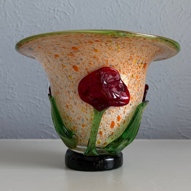 Mid 20th Century Set of Vintage Vases - Pink Glass, Floral Ceramic & Applied-Flower Glass For Sale - Image 5 of 13